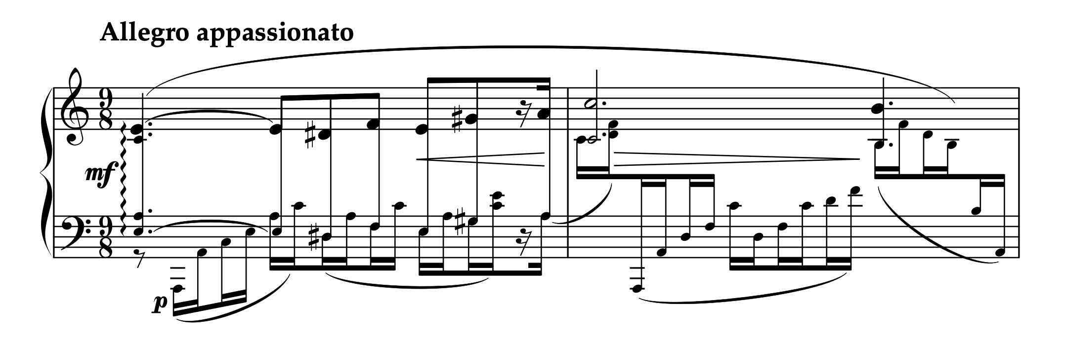 ガブリロヴィッチ「左手のための練習曲 Op.12-2(《2つのピアノ小品》Op.12 より)」1-2小節