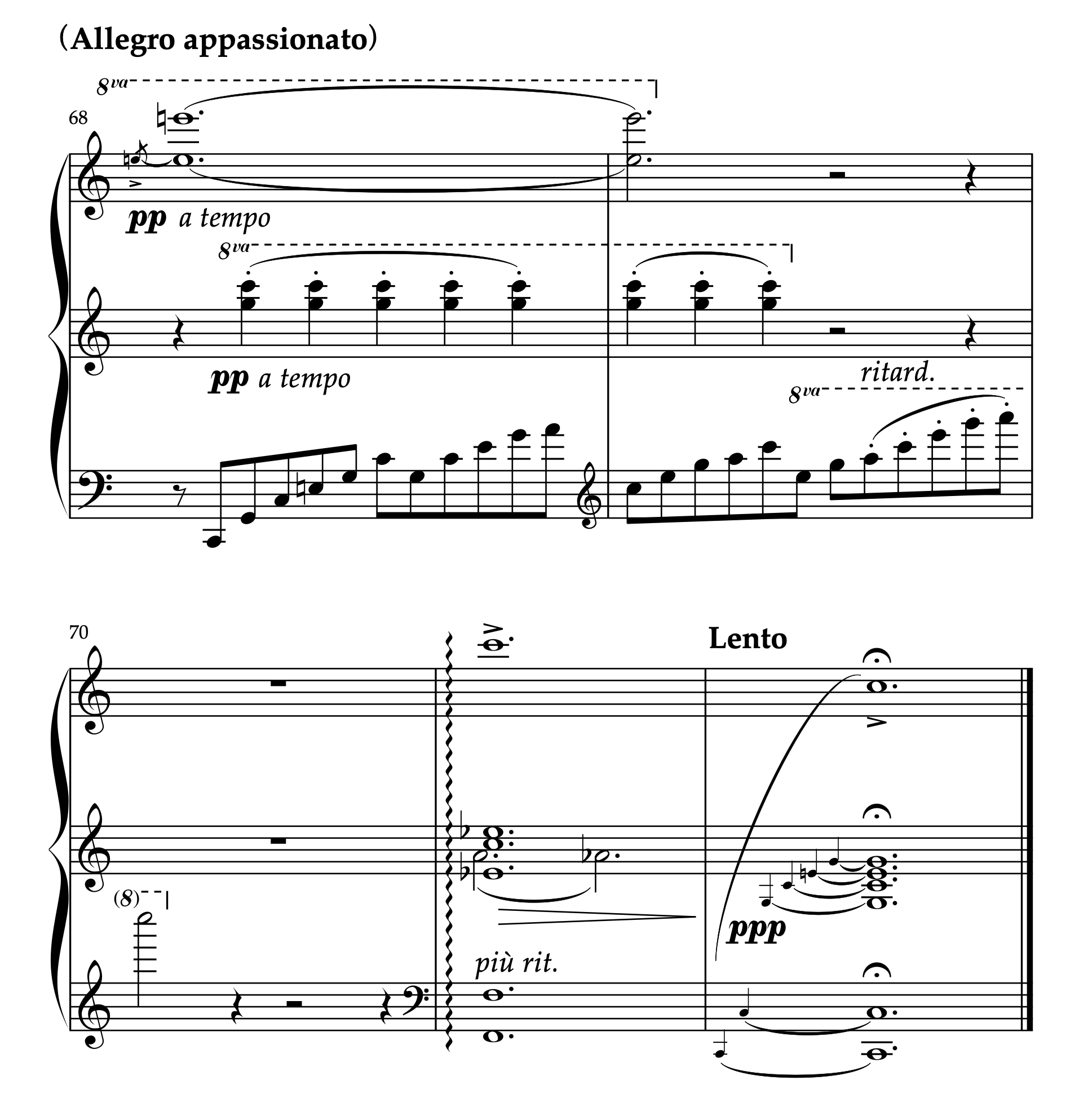 グリーグ「抒情小品集 第3集 春に寄す op.43-6」68-72小節 C-durに移調したもの