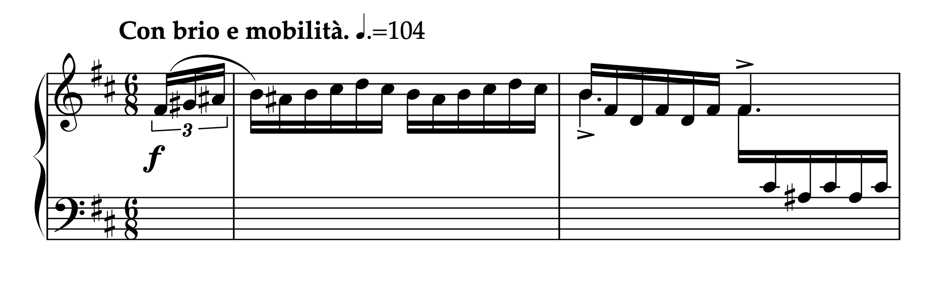 グロイリッヒ「左手のためのサロン練習曲集 Op.19 より h-moll "Con brio e mobilità"」1-2小節