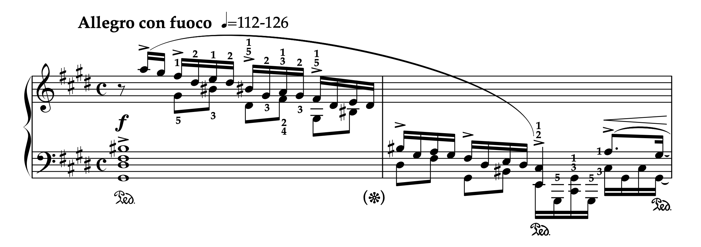 ゴドフスキー「ショパンのエチュードによる練習曲 より No.22 Op.10-12 革命」1-2小節