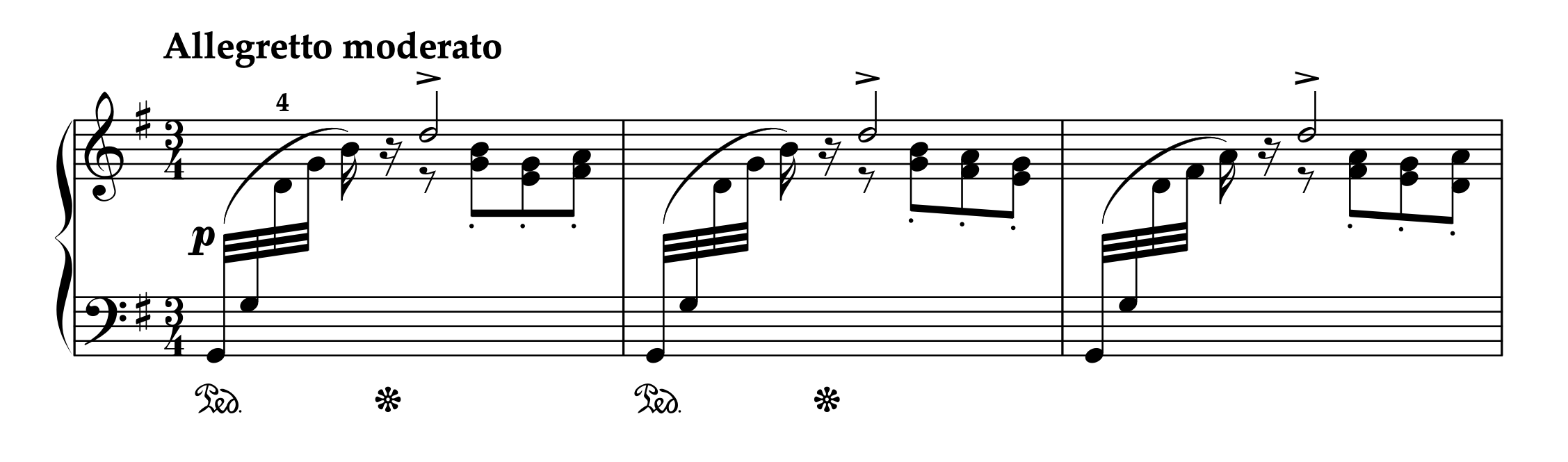 サン＝サーンス「左手のための6つの練習曲 Op.135 より 前奏曲」冒頭部分の楽譜。
