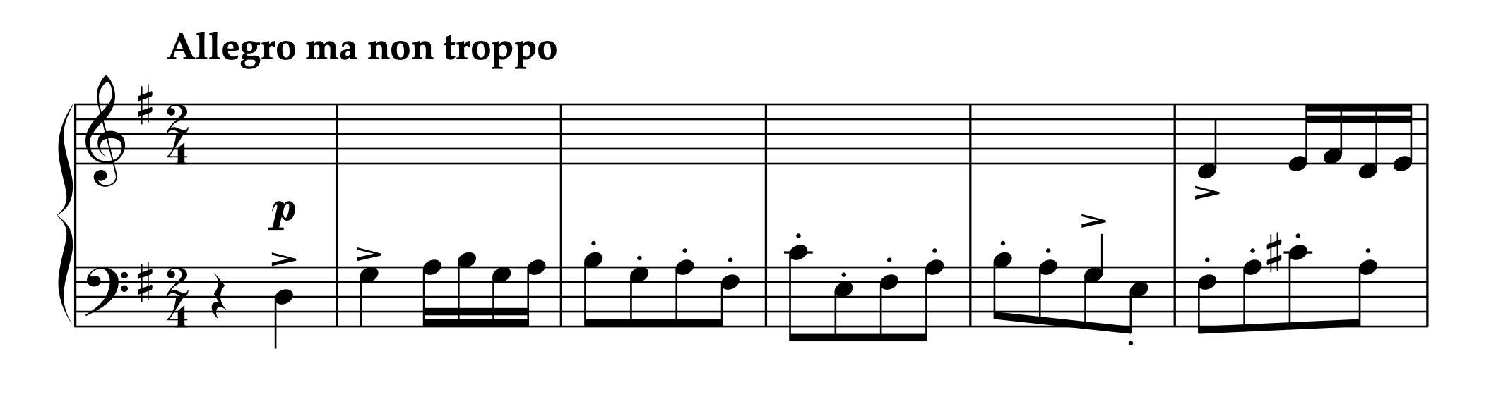 サン＝サーンス「左手のための6つの練習曲 Op.135 より フーガのように」冒頭部分の楽譜。