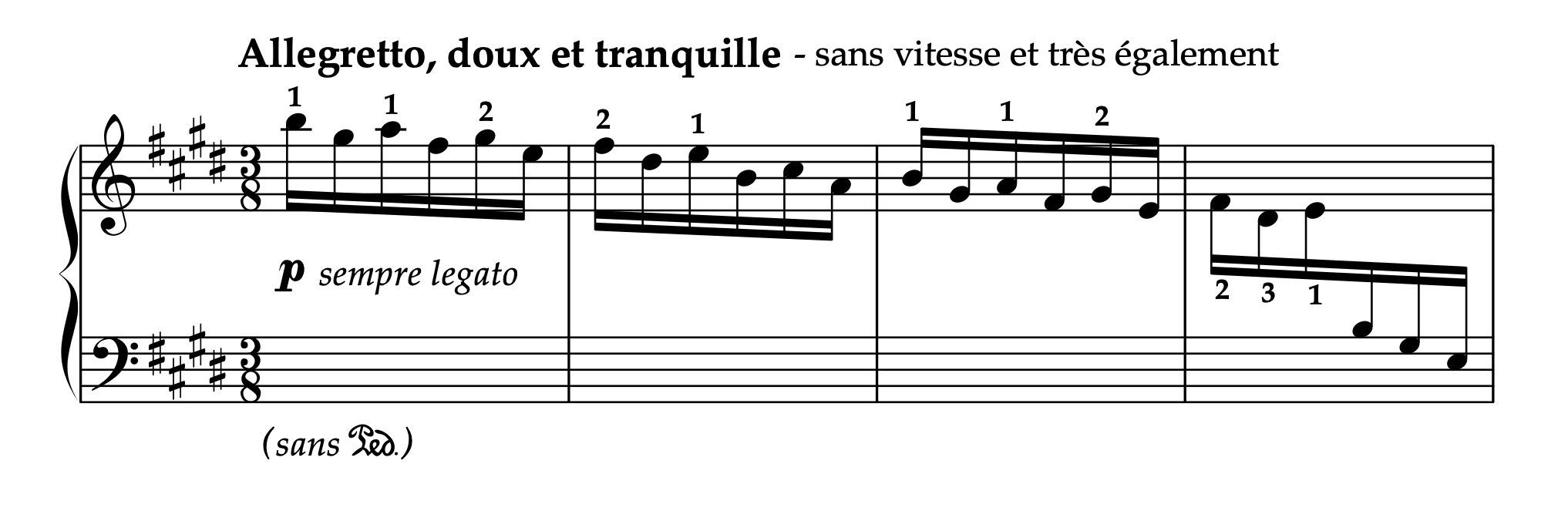 サン＝サーンス「左手のための6つの練習曲 Op.135 より 無窮動」冒頭部分の楽譜。