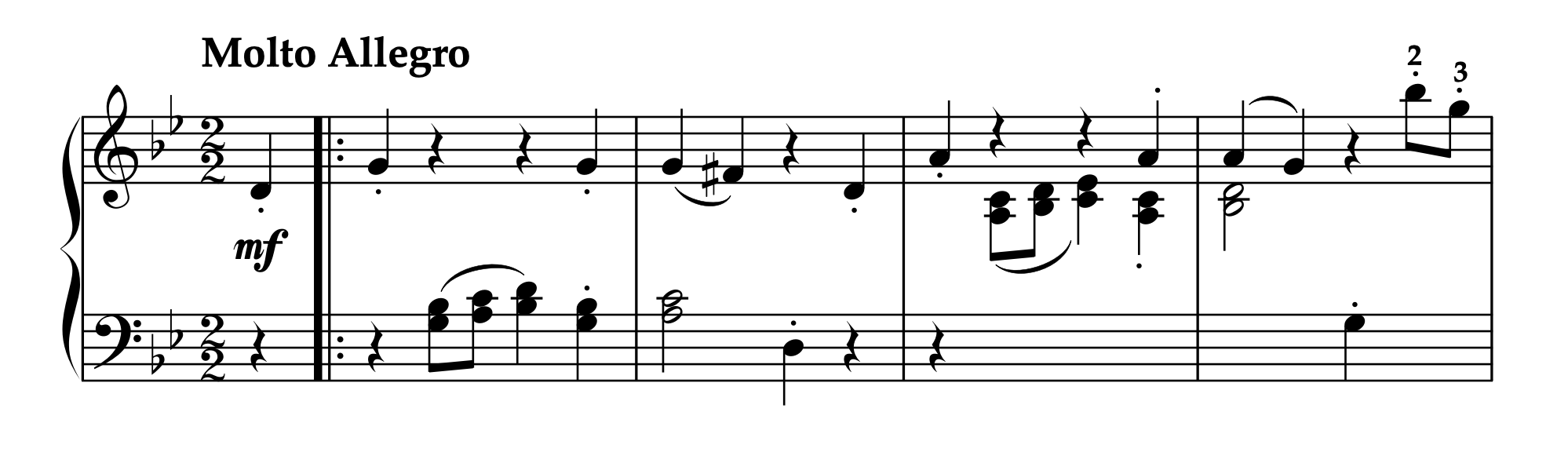 サン＝サーンス「左手のための6つの練習曲 Op.135 より ブーレ」冒頭部分の楽譜。