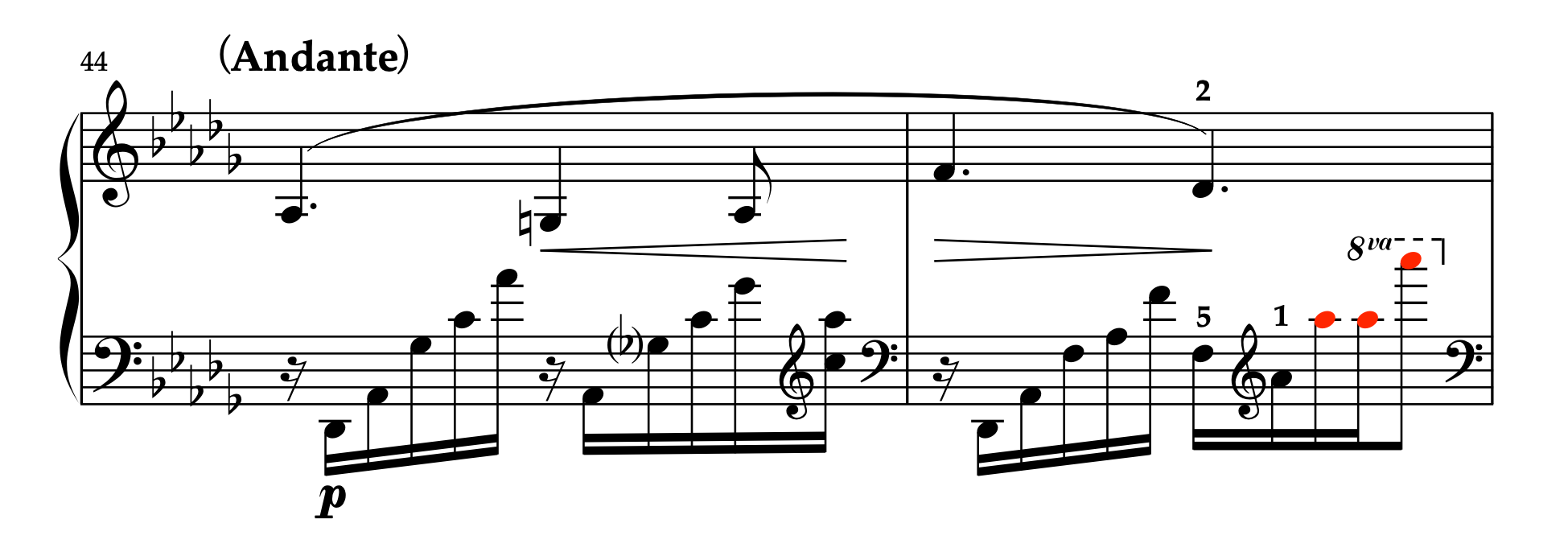 スクリャービン「左手のためのノクターン Op.9-2」44-45小節