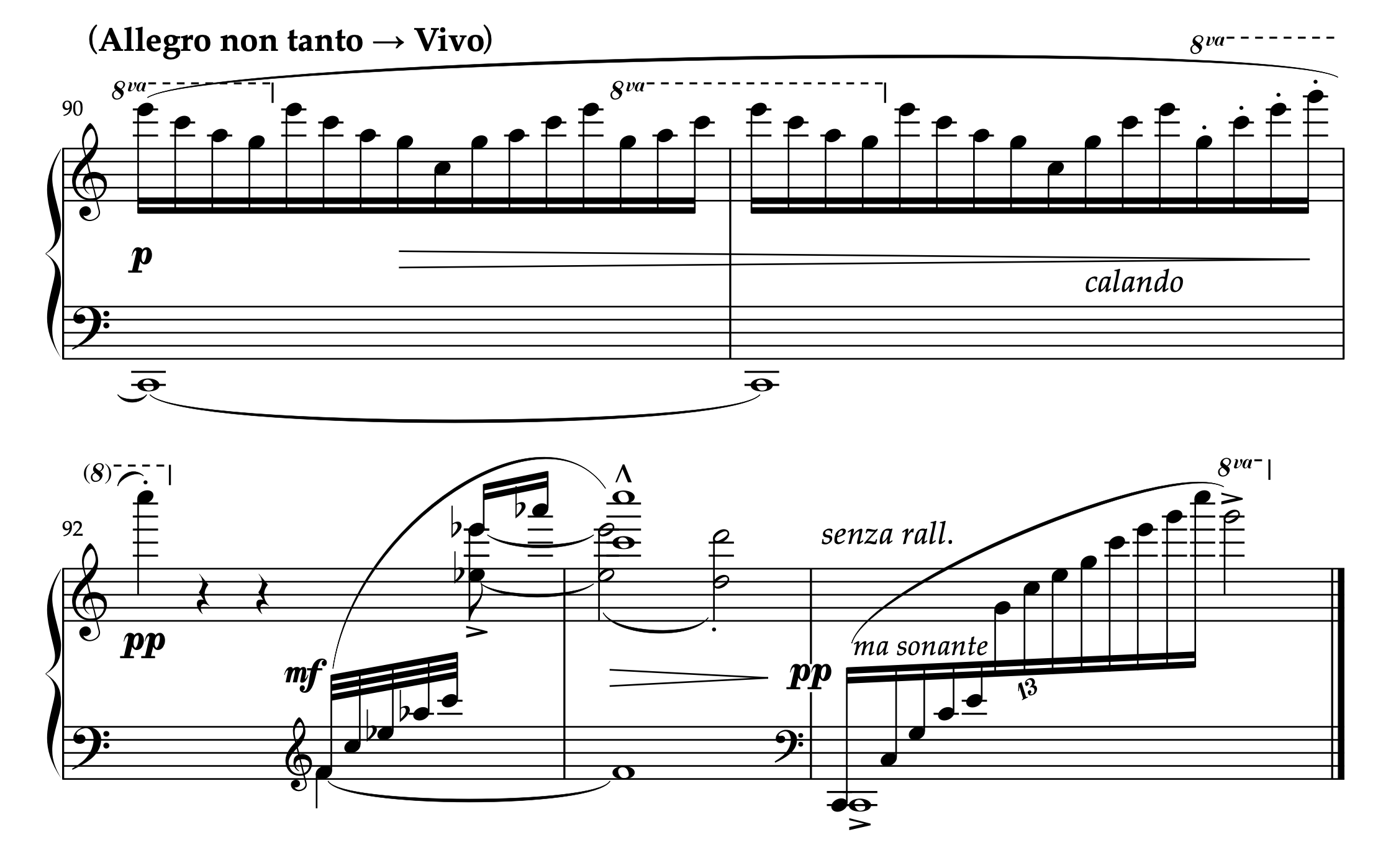 ブルーメンフェルド「左手のための練習曲 Op.36」90-94小節 C-durに移調したもの