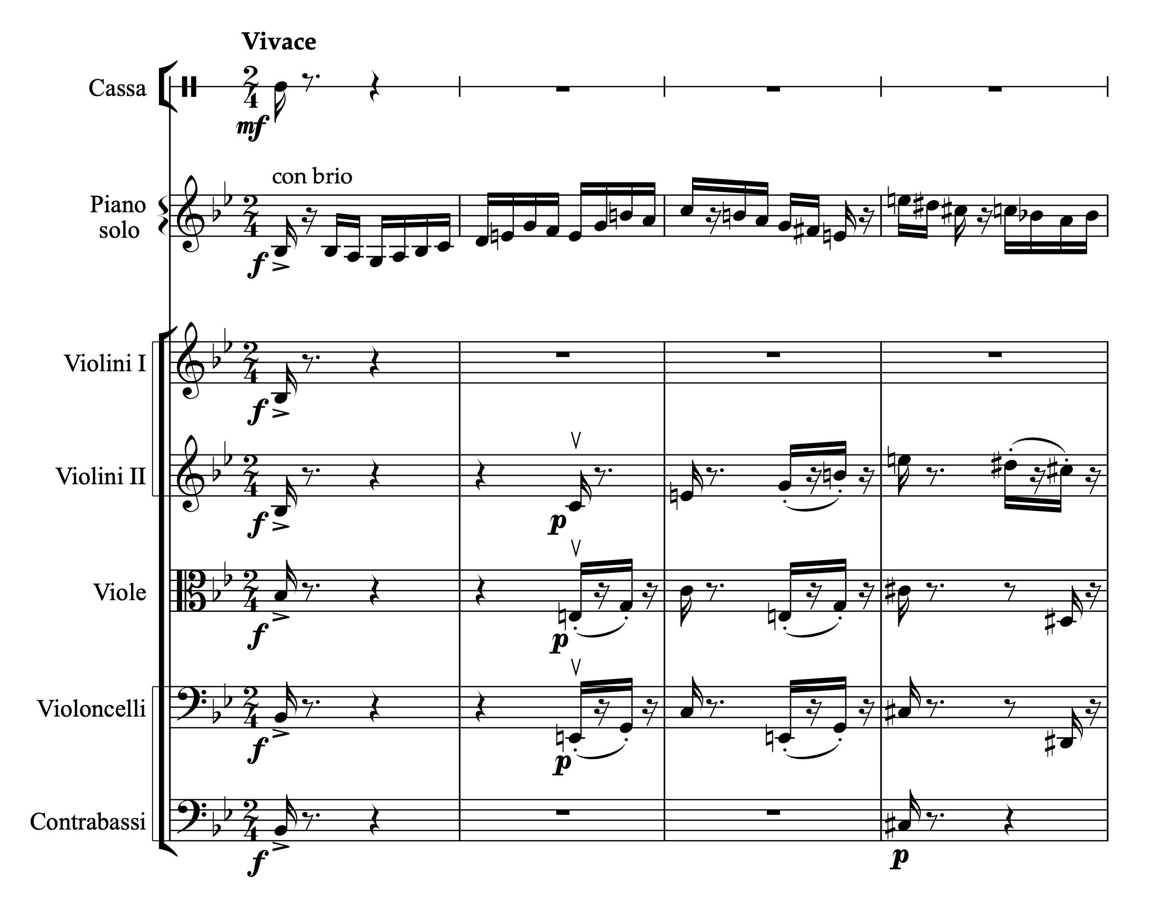プロコフィエフ「ピアノ協奏曲 第4番 変ロ長調 Op.53(左手のための)」1-4小節
