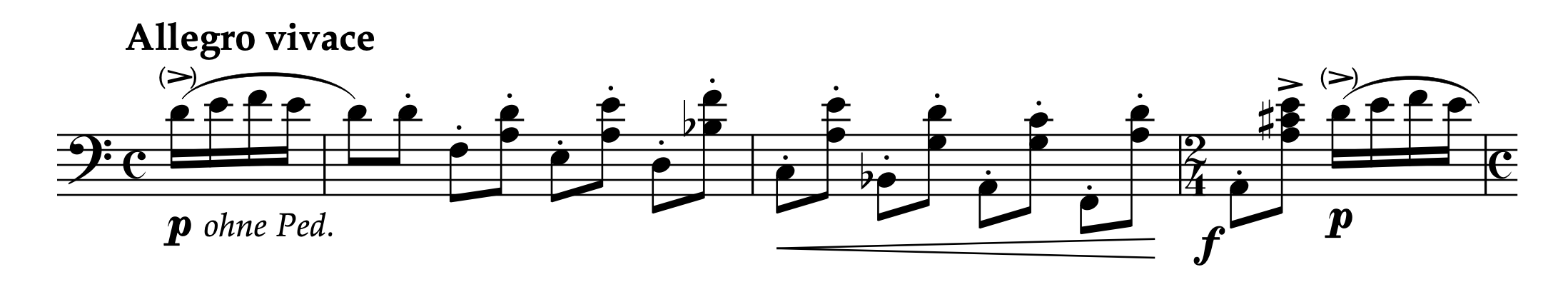 ヘッファー「12のピアノ小品 より 左手のための2つの練習曲 第2番 Allegro vivace」1-3小節
