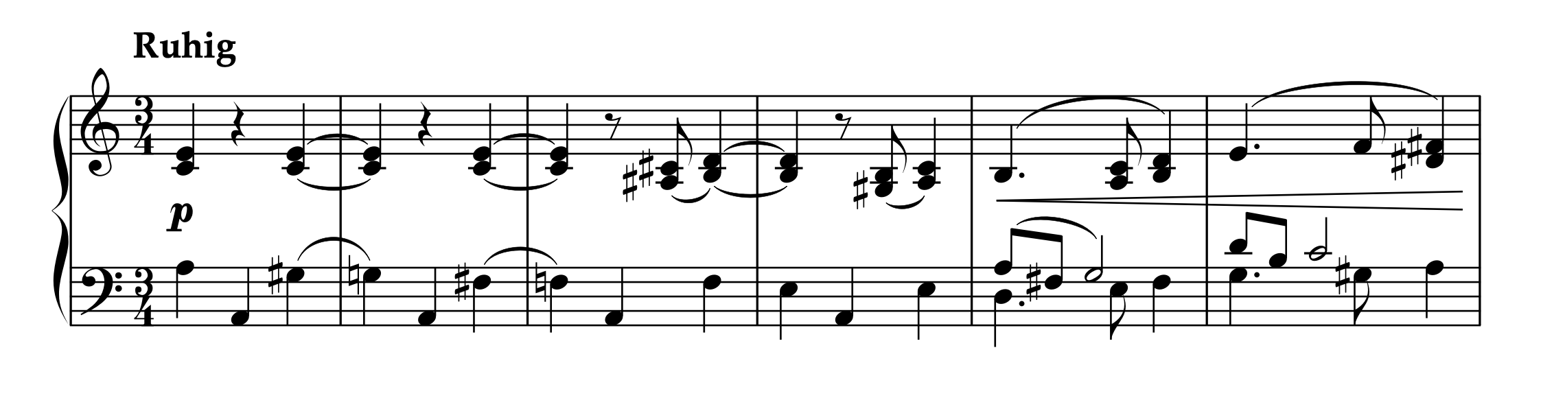 ペチュレク「2つの舞曲 より 第1番(右手独奏のための)」1-6小節