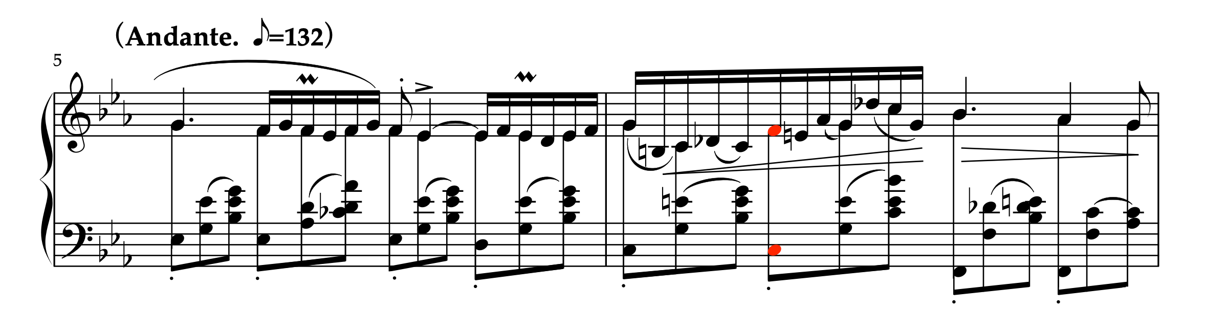 ショパン＝メアリー・ワーム「ノクターン 第2番 Op.9-2」5-6小節