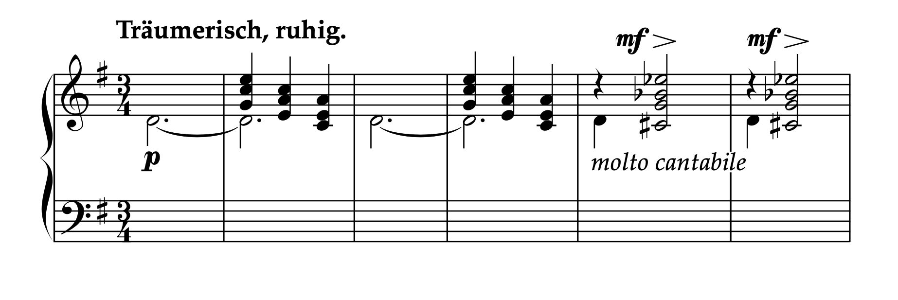 ホーホシュテッター編曲「片手ピアノのためのアルバム」より、ジチー「愛の夢」1-6小節