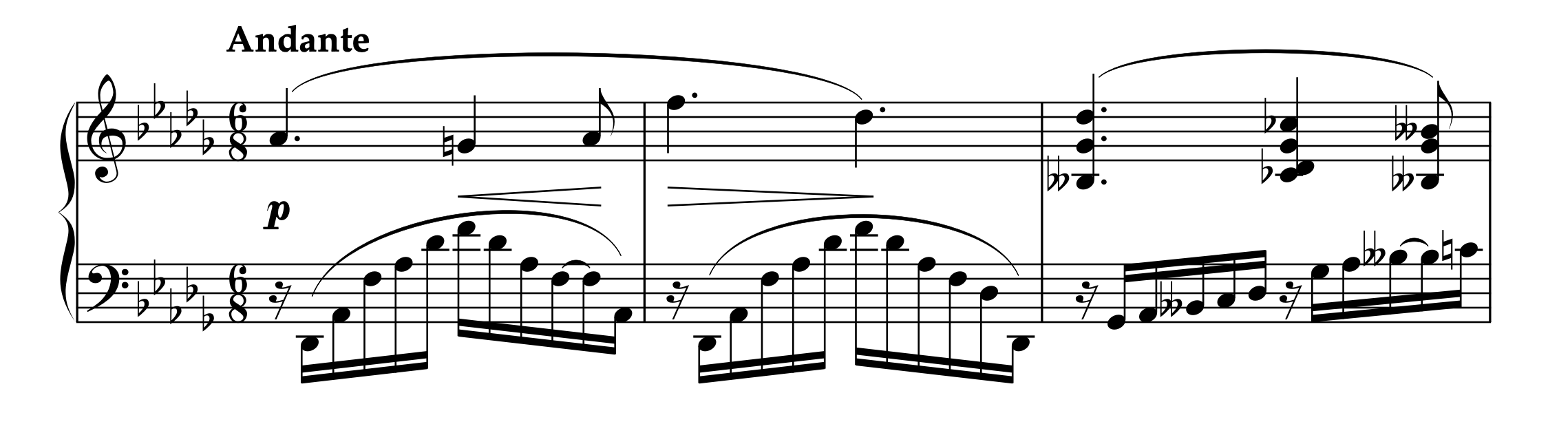 スクリャービン「左手のための2つの小品 Op.9-2」の曲頭の楽譜。