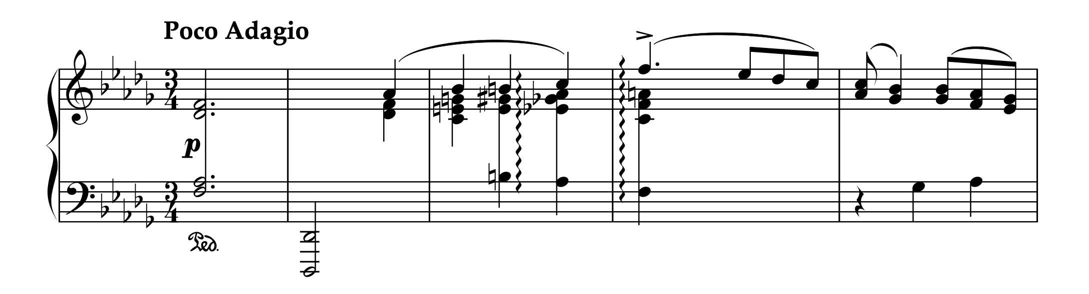 サン＝サーンス「左手のための6つの練習曲 Op.135 より エレジー」冒頭部分の楽譜。