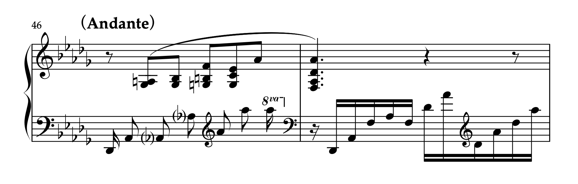 スクリャービン「左手のためのノクターン Op.9-2」46-47小節