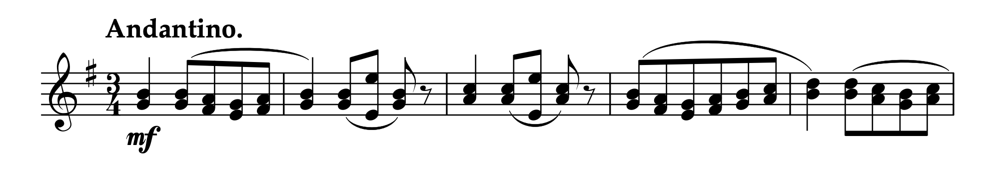 ルードヴィヒ・ビルケダル=バルフォド「左手のためのやさしい練習曲集 Op.15 第1集 第1番」1-5小節