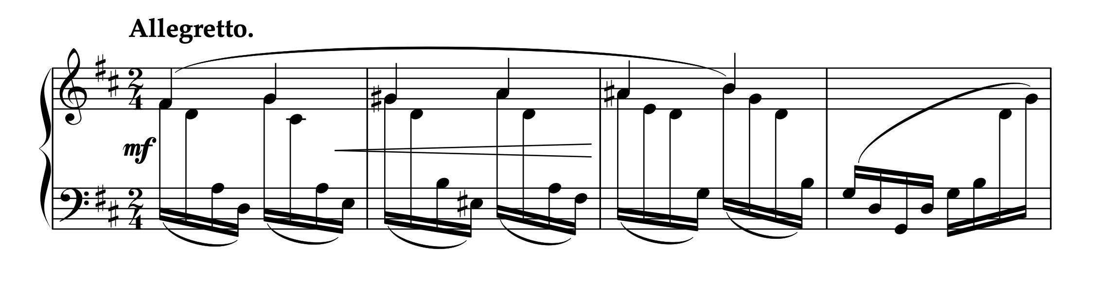 ルードヴィヒ・ビルケダル=バルフォド「左手のための旋律的練習曲集 Op.19 第1曲」1-4小節