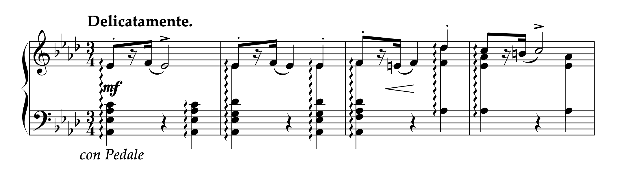 ヴルム「2つの練習曲 Op.42 より 第1曲 Delicatamente（左手のための）」1-4小節