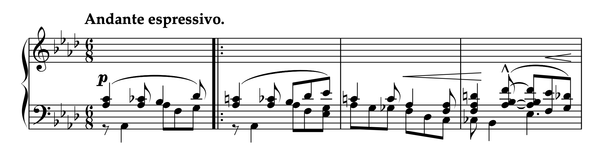 ビルケダル＝バルフォド「左手のための練習曲集 より 第3曲 ノクターン」1-4小節