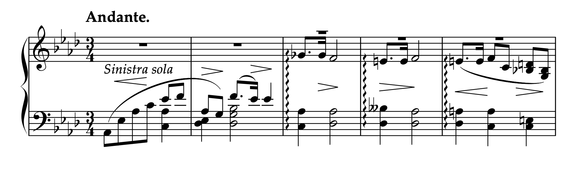フィビフ『アンダンテ（「気分、印象、思い出」Op.47 より 第104番）』1-5小節