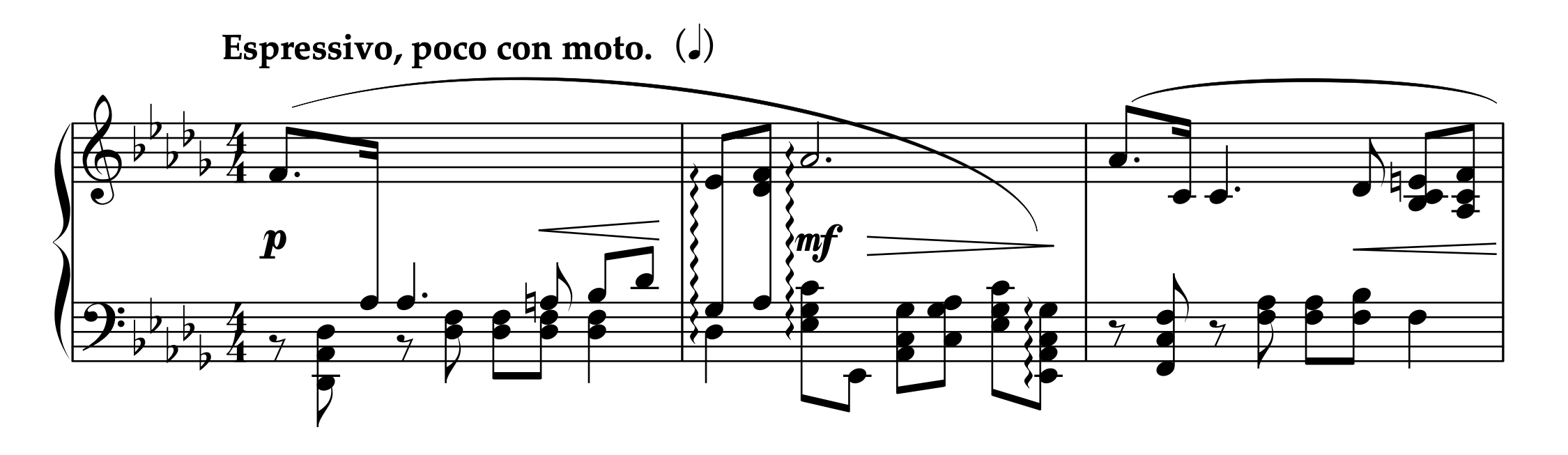 フット「左手のための3つのピアノ小品 Op.37 より 第3曲 ロマンツェ」1-3小節