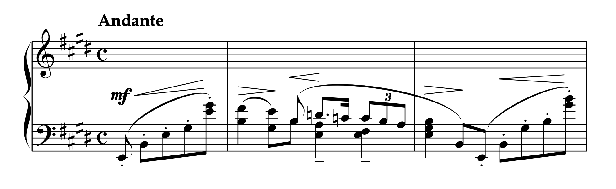 グリエール「2つの小品 Op.99 より 第1曲 即興曲（左手のための）」1-2小節