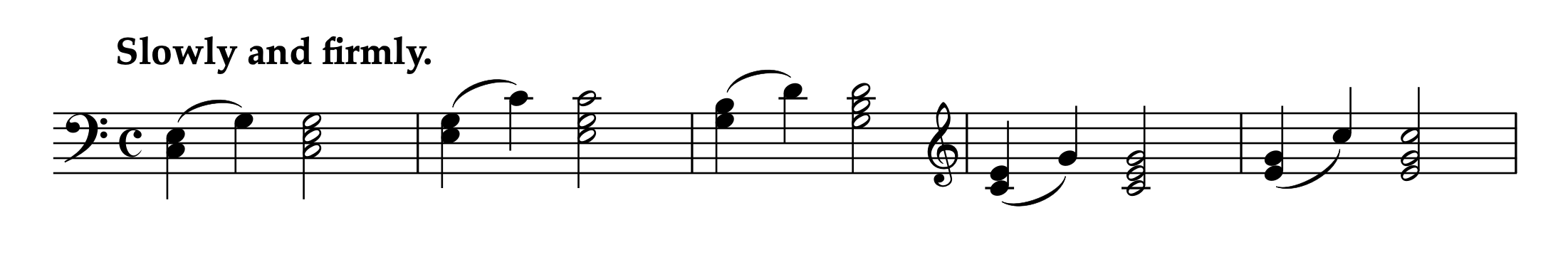 ハリス「左手のための練習曲集 No.1 THREE-PART CHORD PLAYING より PRELIMINARY EXERCISE」1-5小節