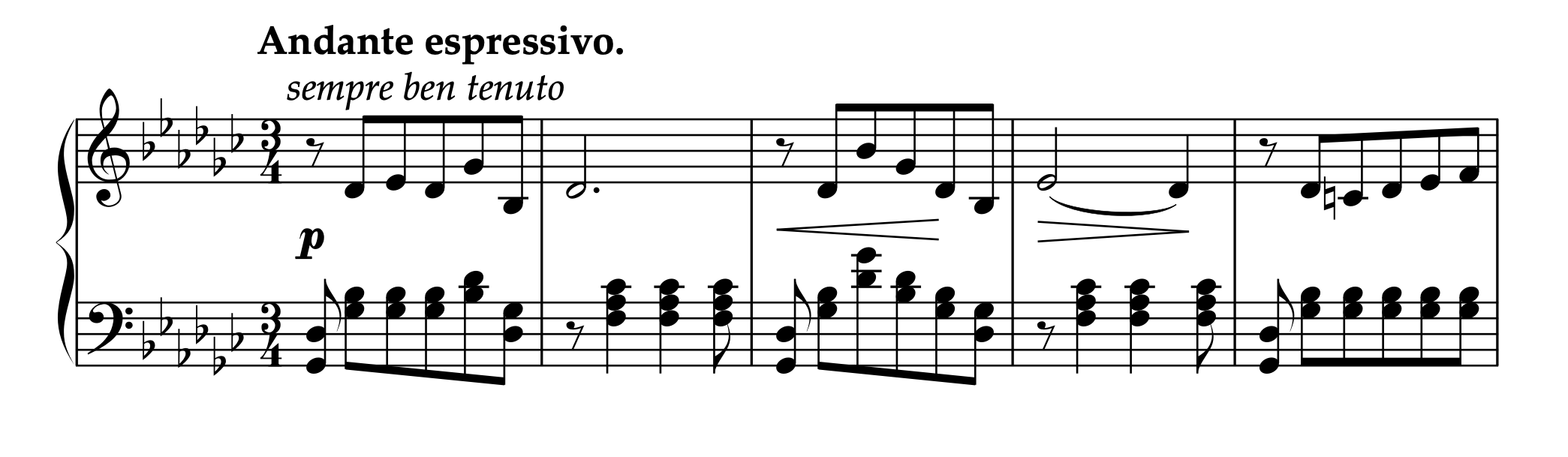 ラインホルト「左手のための3つの演奏会用練習曲風ピアノ曲 Op.61 より 第2曲 ノクターン」1-5小節