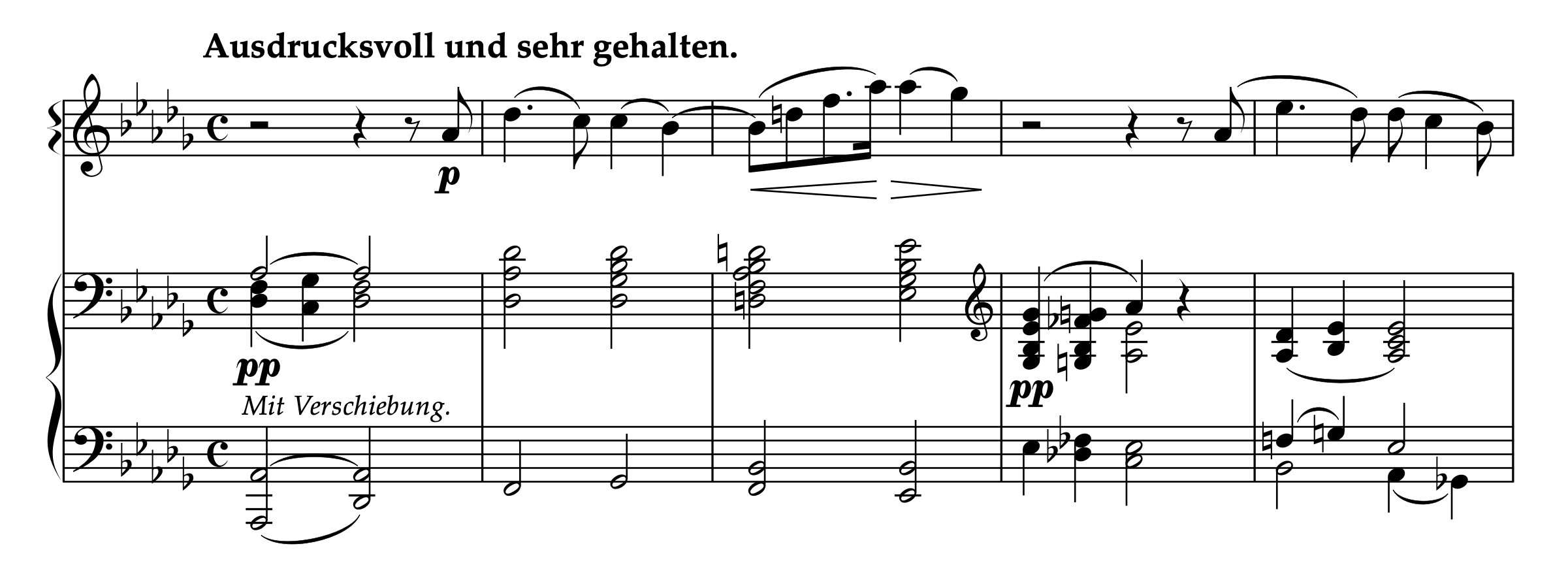 シューマン「夕べの歌 Op.85-12（3手のための）」1-5小節