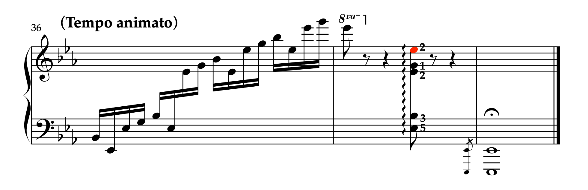 モシュコフスキー「左手のための12の練習曲 Op.92 より 第9曲」36-38小節